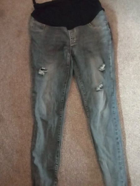Grey Maternity Ripped Jeans
