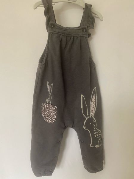 Next Grey Bunny Rabbit Frill Dungarees 9-12 Months