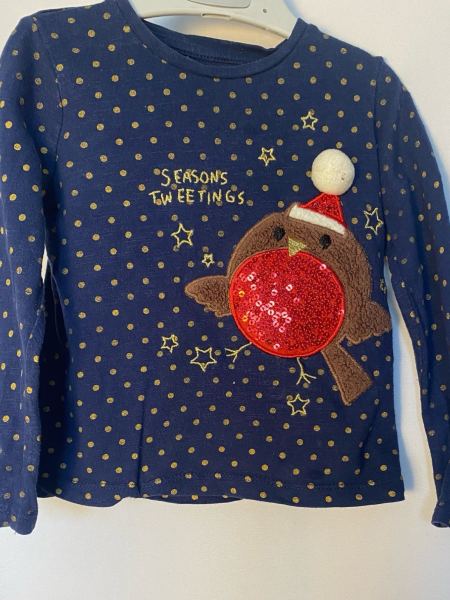 Mothercare Festive Robin Top 12-18m