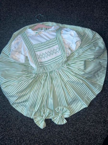 Girls handsmocked green pinafore dress