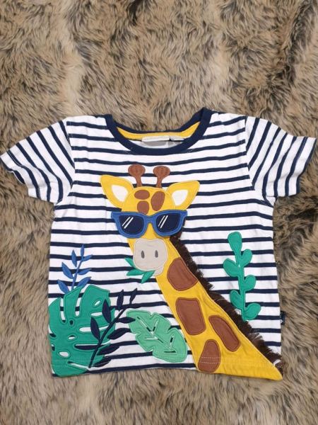JoJo Maman Bébé Blue Striped Giraffe T-Shirt