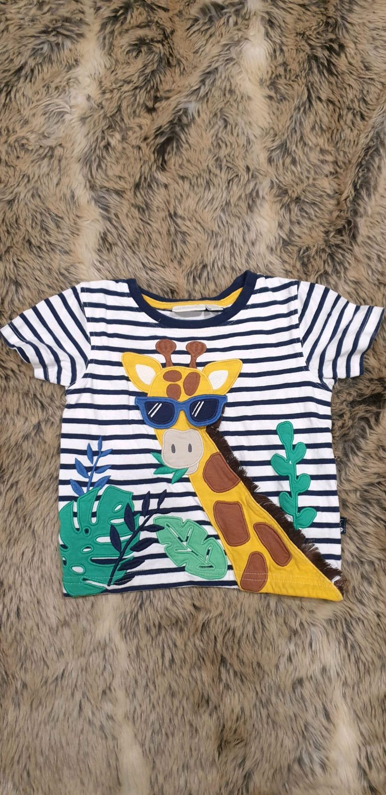JoJo Maman Bébé Blue Striped Giraffe T-Shirt